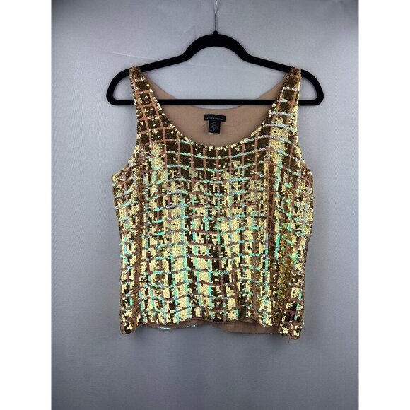 Moda International Sequin Top & Skirt Set S/4 Gold & Bronze 100% Silk Made In Ch - Picture 4 of 8